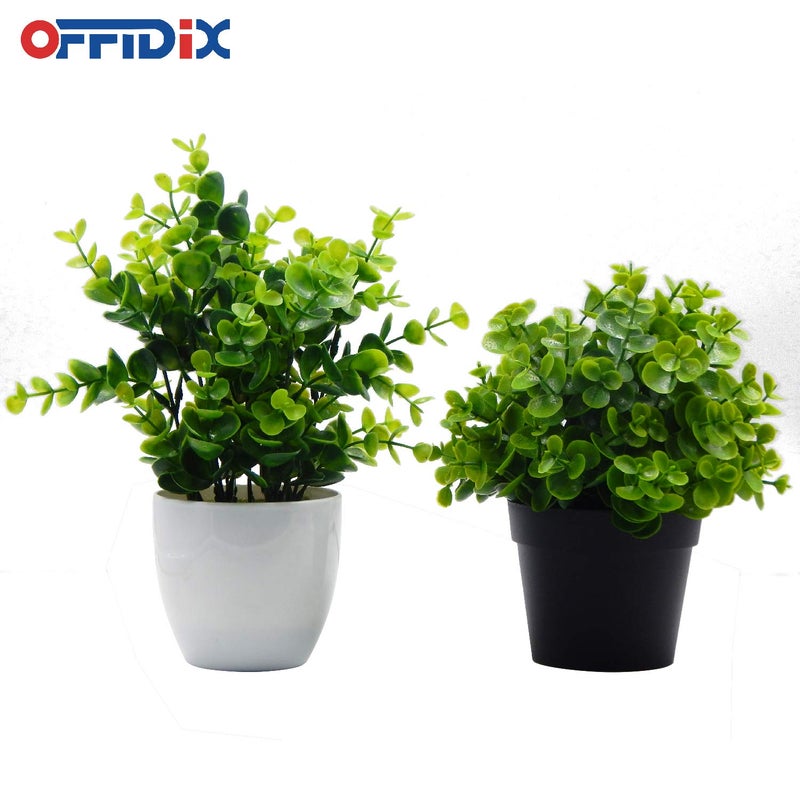 OFFIDIX Artificial Mini Plastic Eucalyptus Potted Plants for Home Office Decoration, Faux Plastic With Black Pots, Fake for Bathroom Decor - Image 5